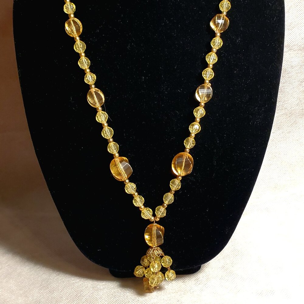 Vintage Long Yellow & Gold Beaded Necklace